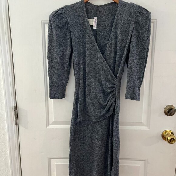 Vintage Y2K Frederick's Of Hollywood MobWife Grey Front Wrap Midi Dress Sz 5 - Picture 1 of 10
